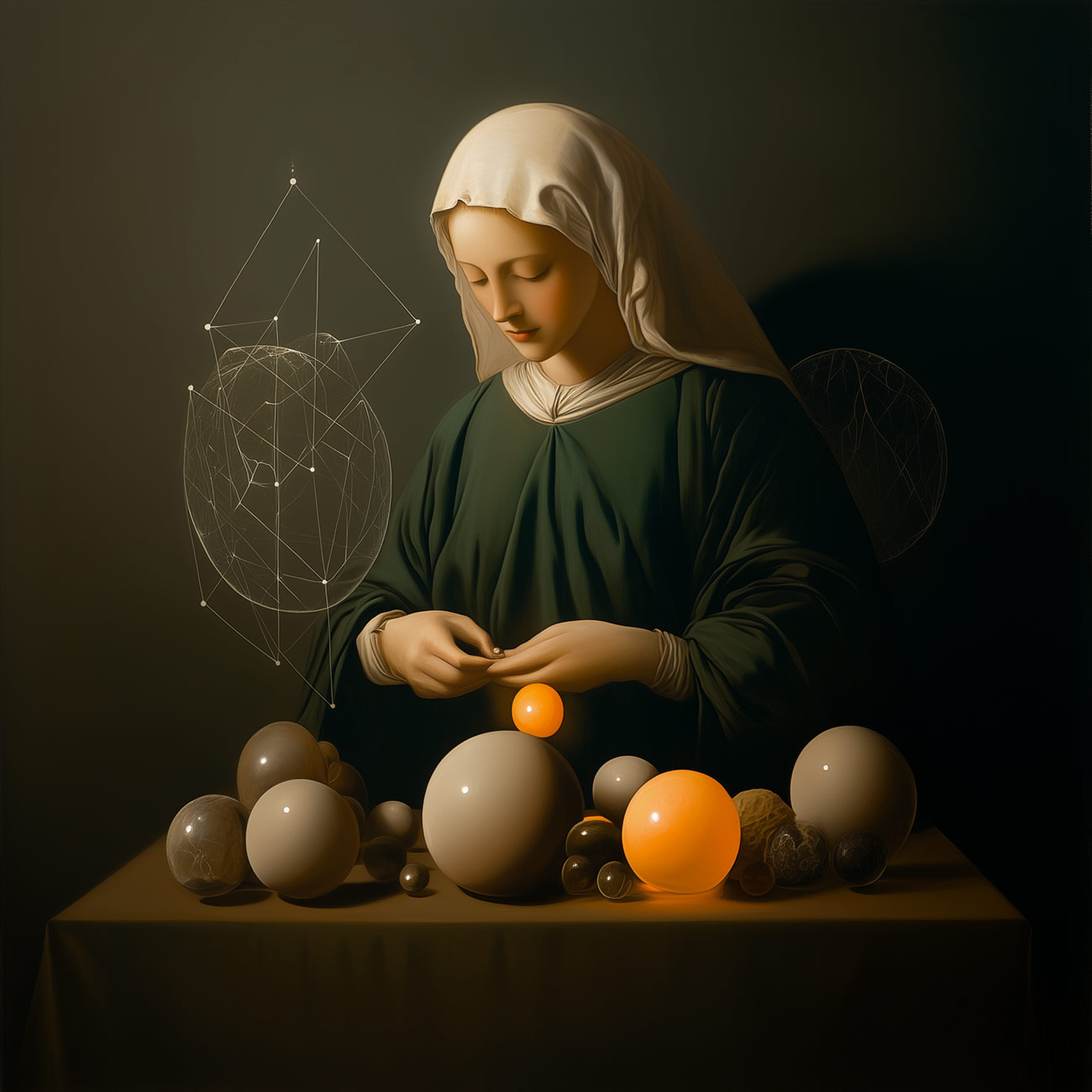 A geometer in her study with spheres.
