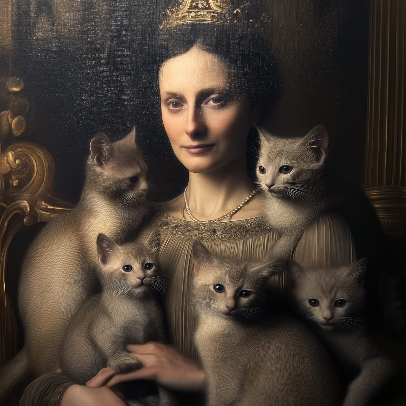 A queen with gray kittens.