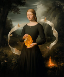 A priestess holds a sacred gemstone.