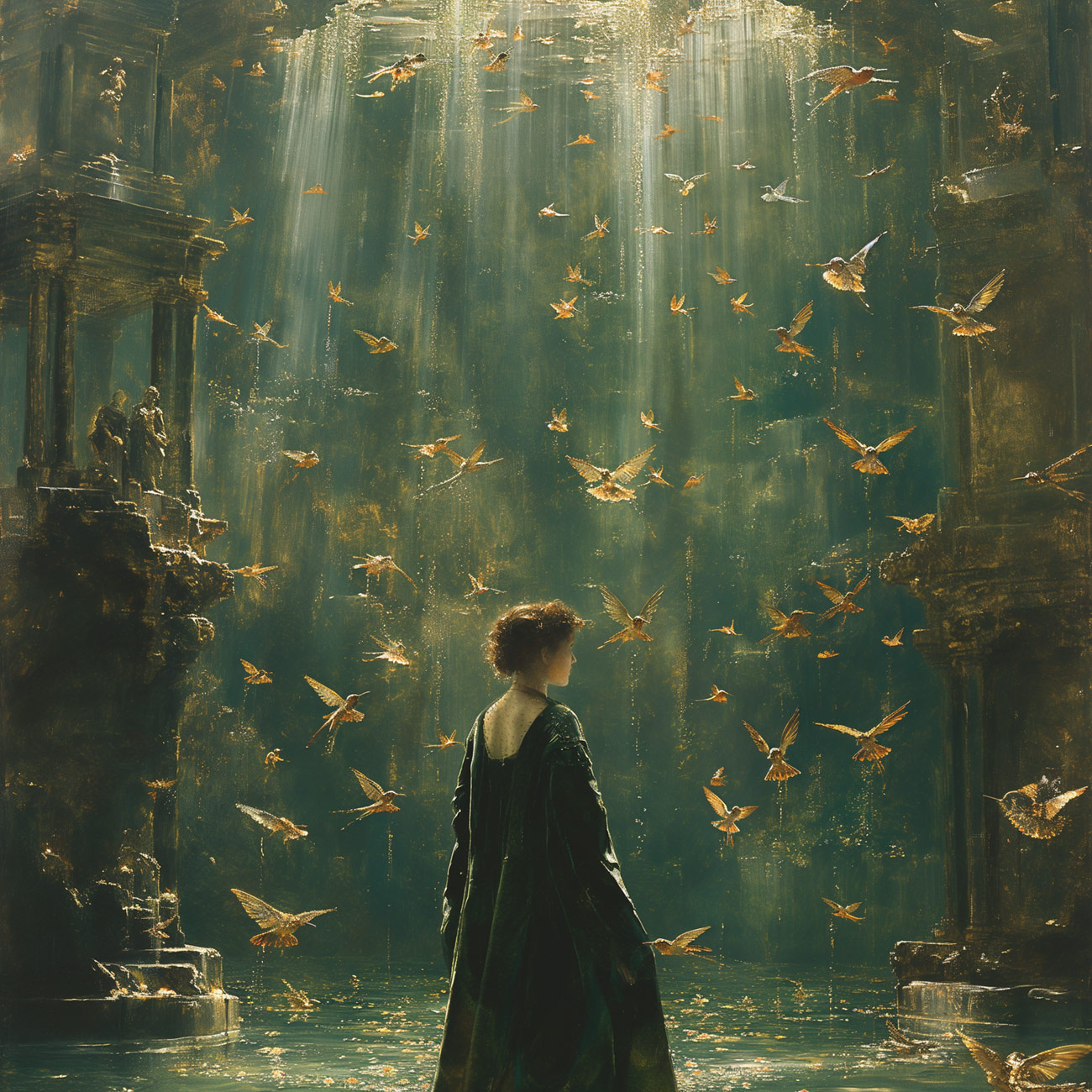 They priestess waits in an underground temple.