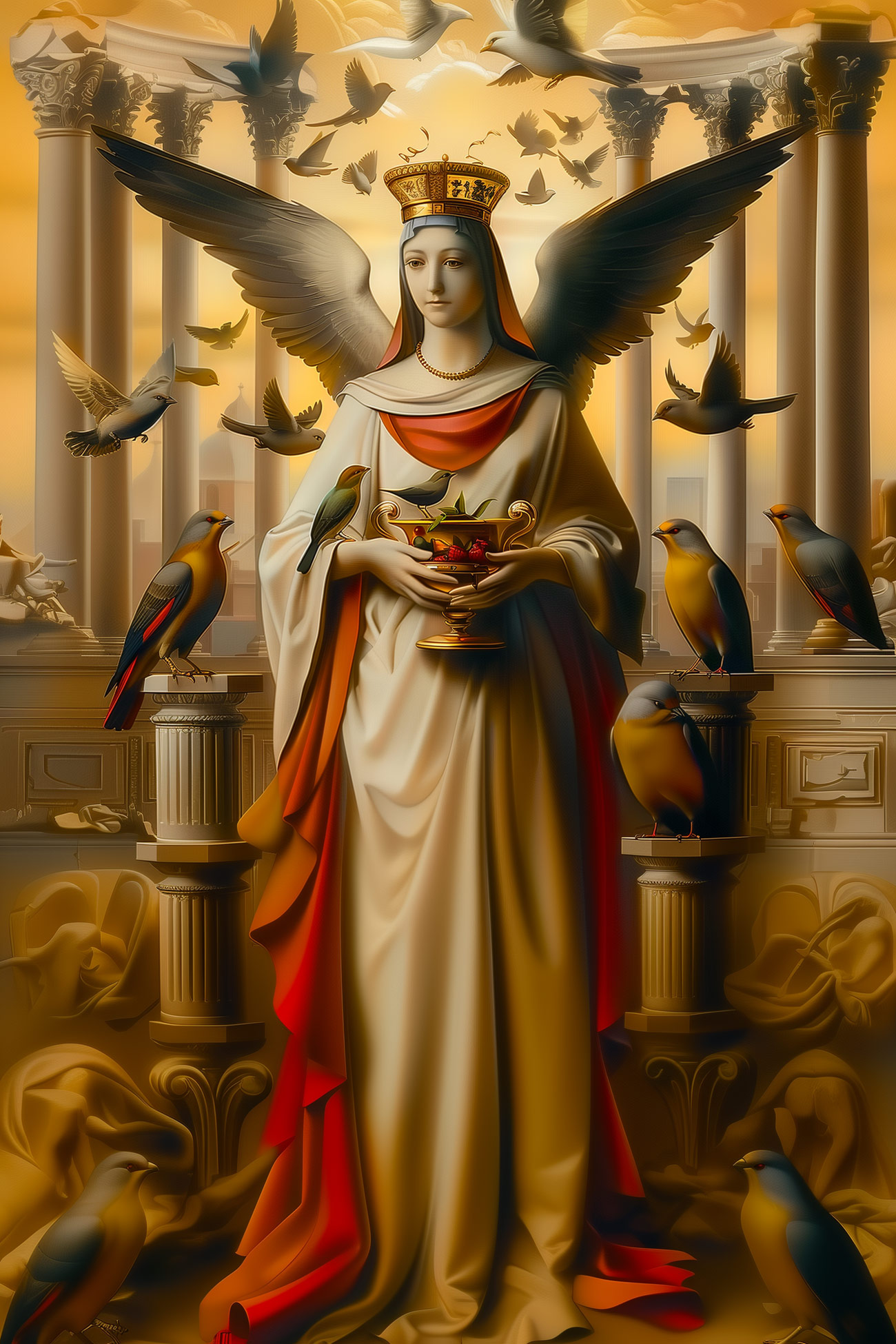 A winged priestess with a chalice.