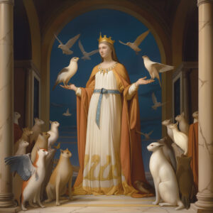 A priestess with cats, birds and hybrids.