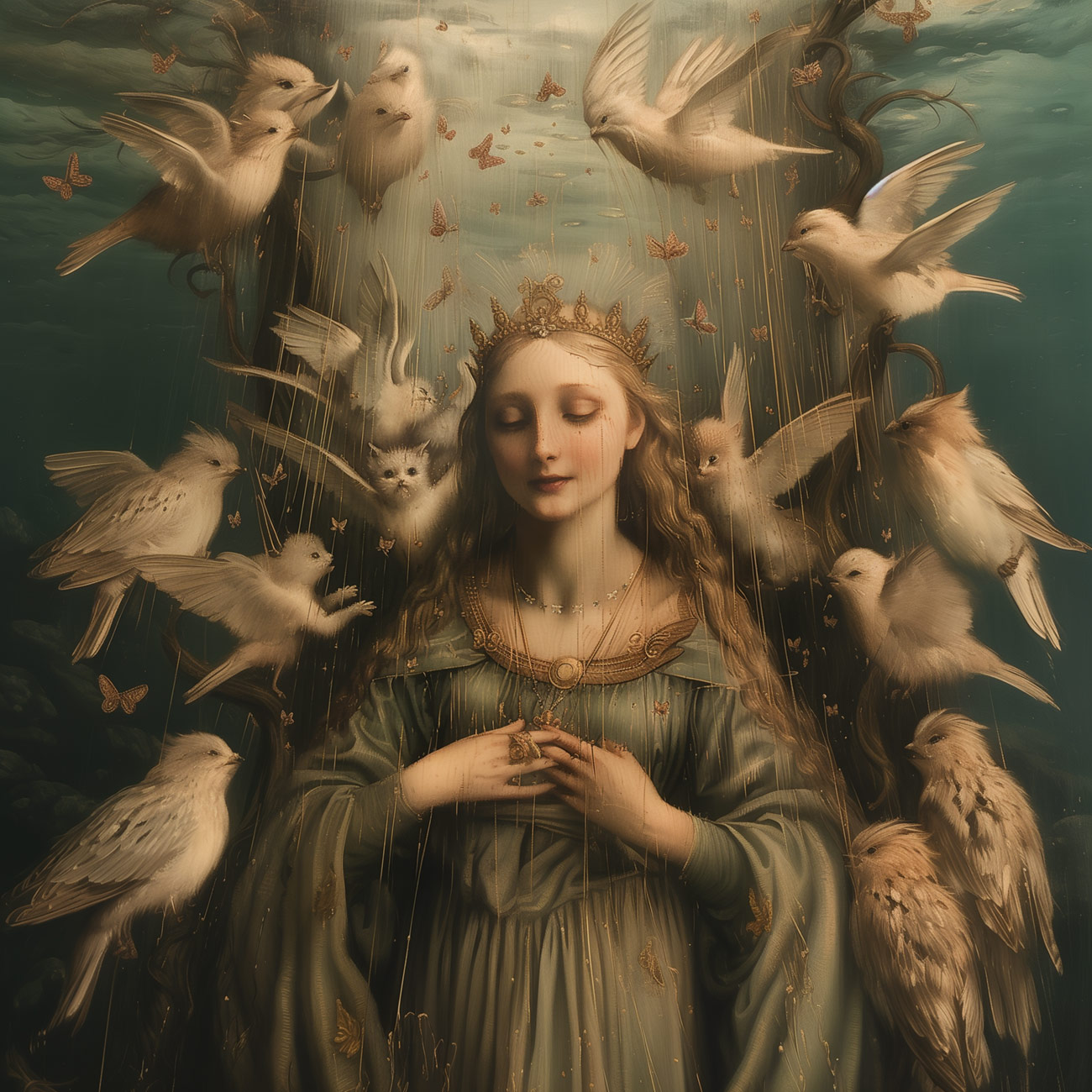 A saint with mystery flying creatures.